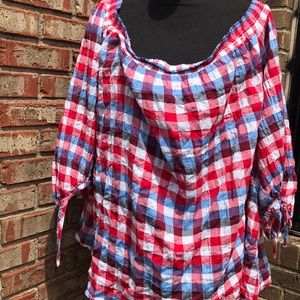 {$8 BUNDLED} LANE BRYANT Black Red White Blue Off Shoulder Blouse